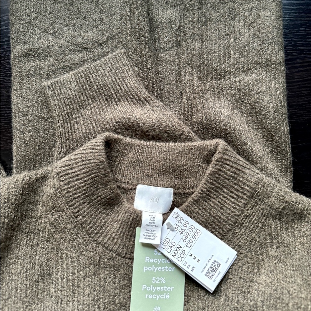 H&M Sweater Dress M Khaki Green Oversized Crewneck Soft Knit NWT - Picture 6 of 7